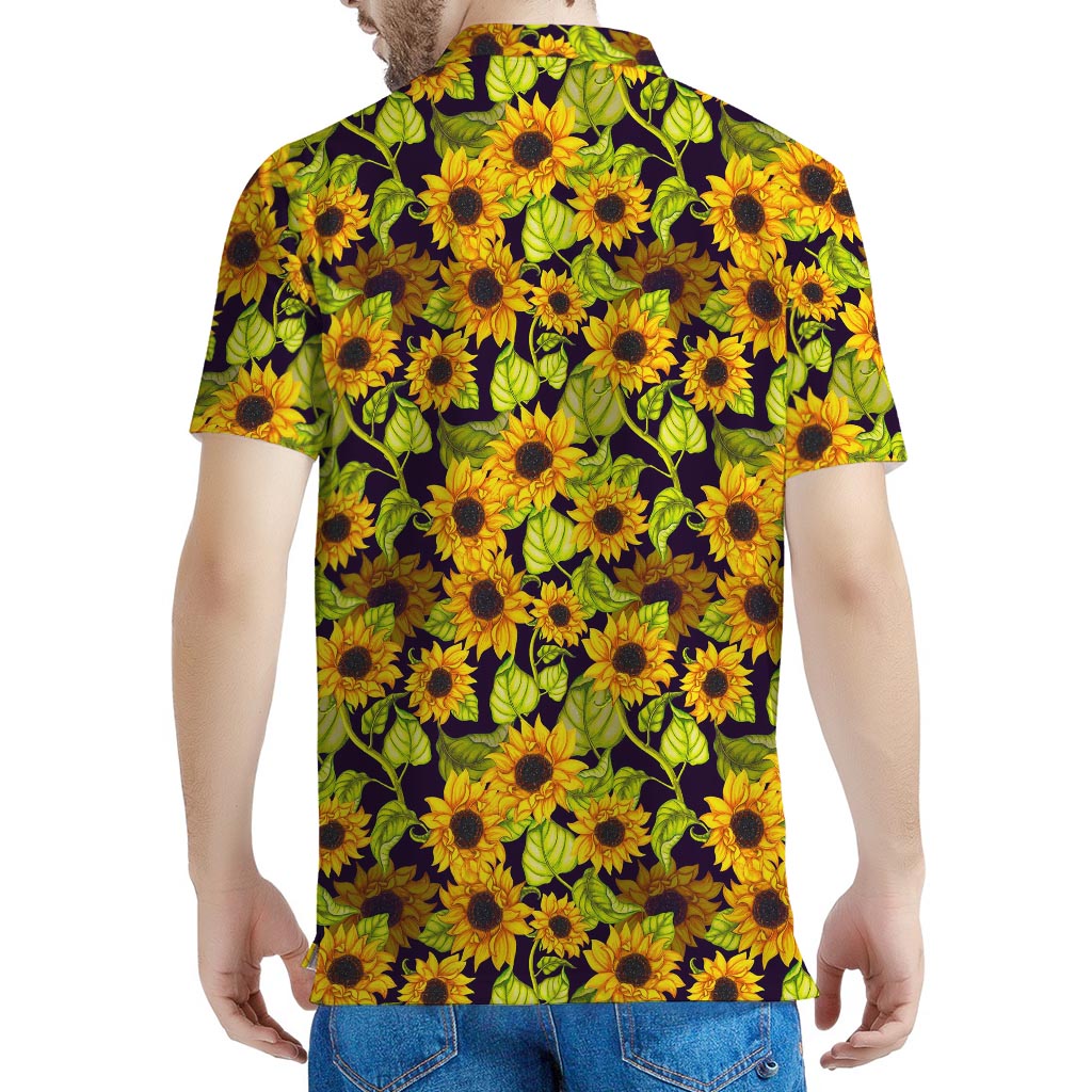 Hand Drawn Sunflower Pattern Print Men's Polo Shirt