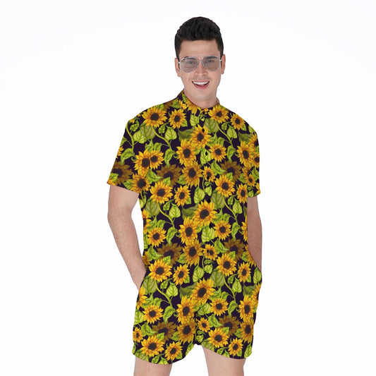 Hand Drawn Sunflower Pattern Print Men's Rompers