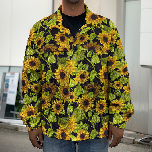Hand Drawn Sunflower Pattern Print Men's Shirt Jacket