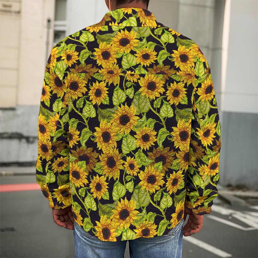 Hand Drawn Sunflower Pattern Print Men's Shirt Jacket