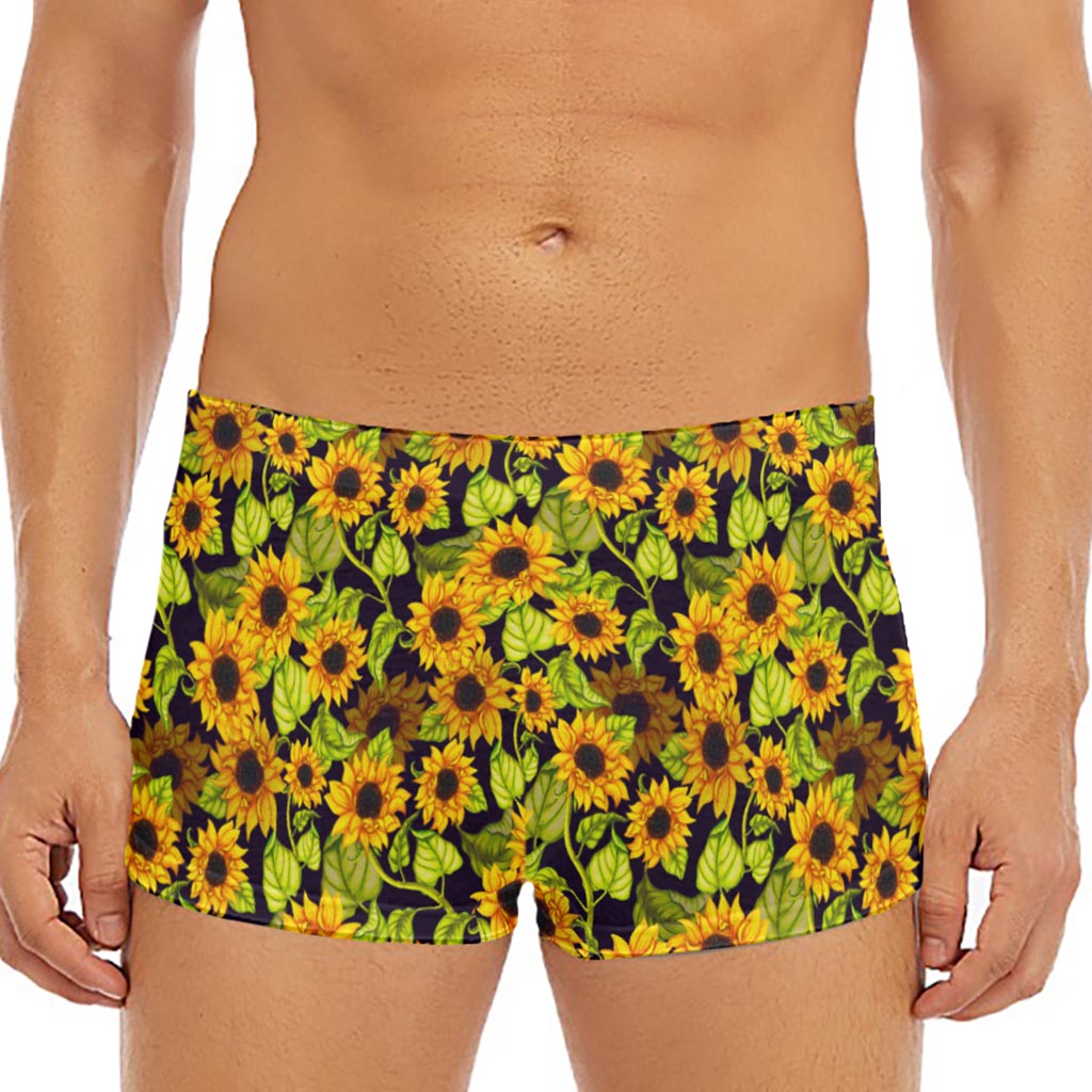 Hand Drawn Sunflower Pattern Print Men's Short Boxer Briefs