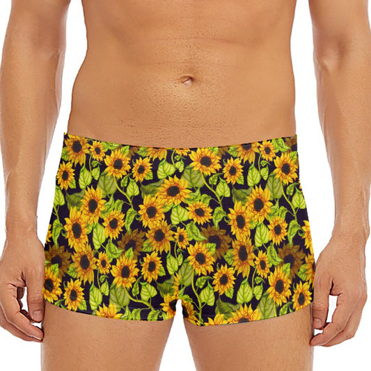 Hand Drawn Sunflower Pattern Print Men's Short Boxer Briefs