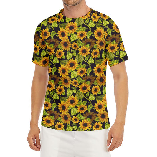 Hand Drawn Sunflower Pattern Print Men's Short Sleeve Rash Guard