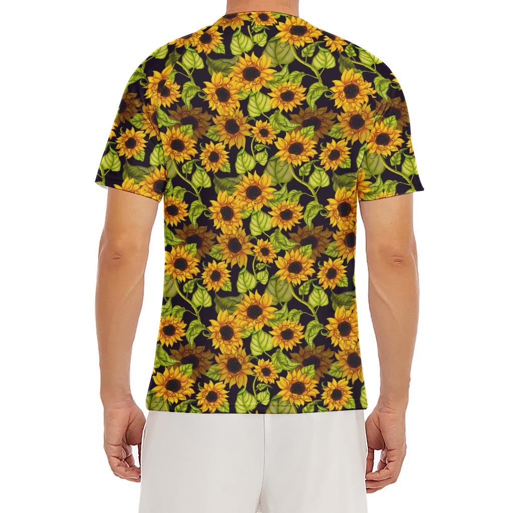Hand Drawn Sunflower Pattern Print Men's Short Sleeve Rash Guard