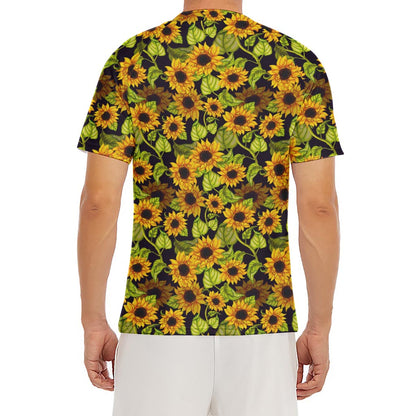 Hand Drawn Sunflower Pattern Print Men's Short Sleeve Rash Guard