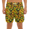 Hand Drawn Sunflower Pattern Print Men's Split Running Shorts