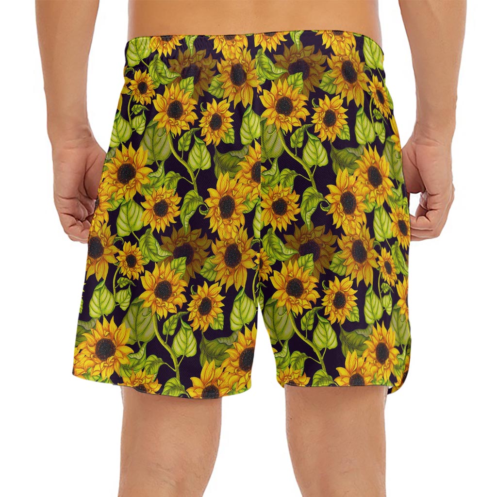 Hand Drawn Sunflower Pattern Print Men's Split Running Shorts