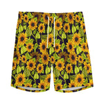 Hand Drawn Sunflower Pattern Print Men's Sports Shorts