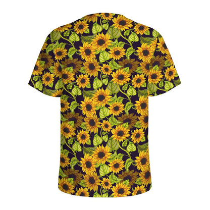 Hand Drawn Sunflower Pattern Print Men's Sports T-Shirt