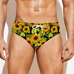 Hand Drawn Sunflower Pattern Print Men's Swim Briefs