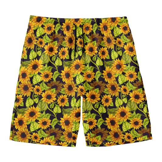 Hand Drawn Sunflower Pattern Print Men's Swim Trunks