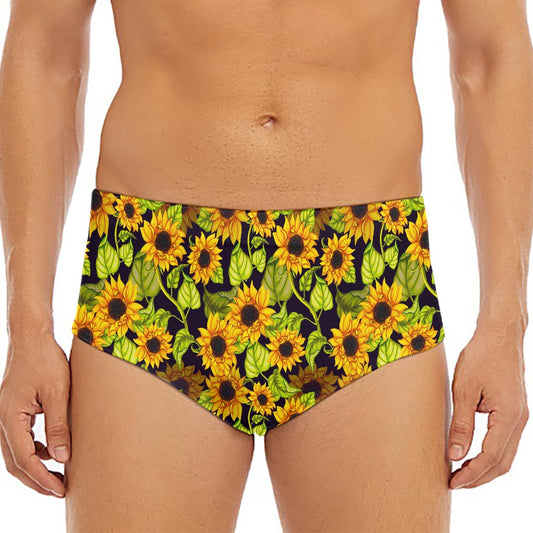 Hand Drawn Sunflower Pattern Print Men's Triangle Swim Briefs