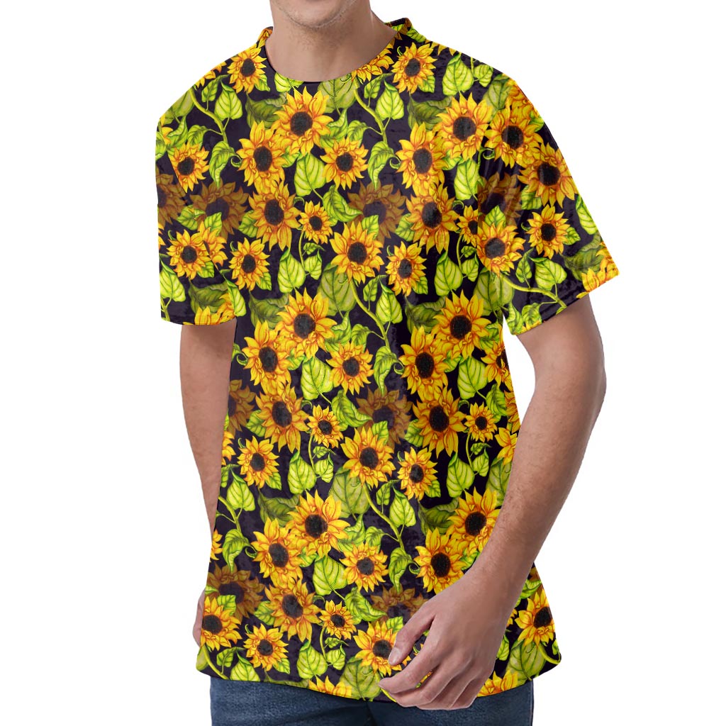 Hand Drawn Sunflower Pattern Print Men's Velvet T-Shirt