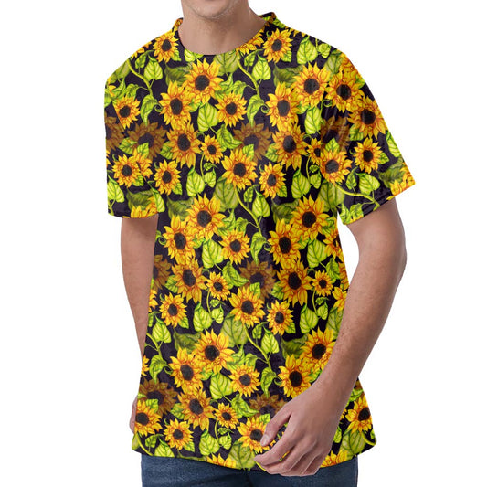 Hand Drawn Sunflower Pattern Print Men's Velvet T-Shirt