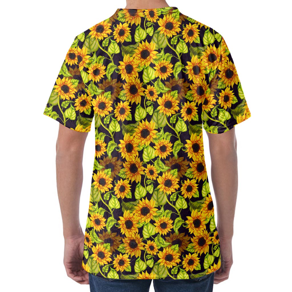 Hand Drawn Sunflower Pattern Print Men's Velvet T-Shirt