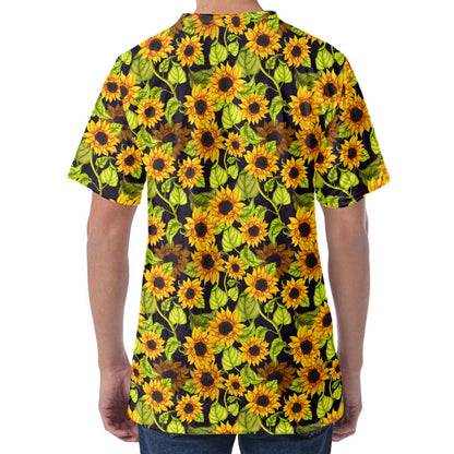 Hand Drawn Sunflower Pattern Print Men's Velvet T-Shirt
