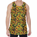 Hand Drawn Sunflower Pattern Print Men's Velvet Tank Top
