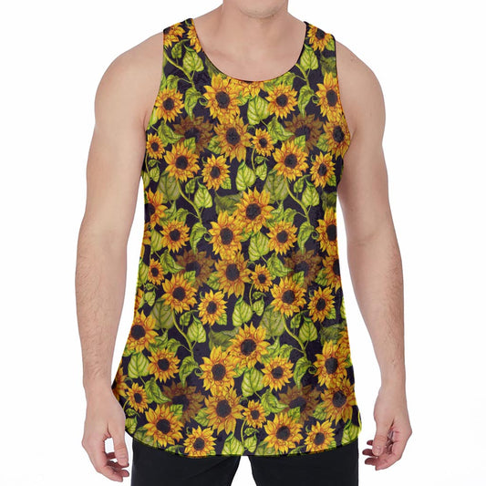 Hand Drawn Sunflower Pattern Print Men's Velvet Tank Top