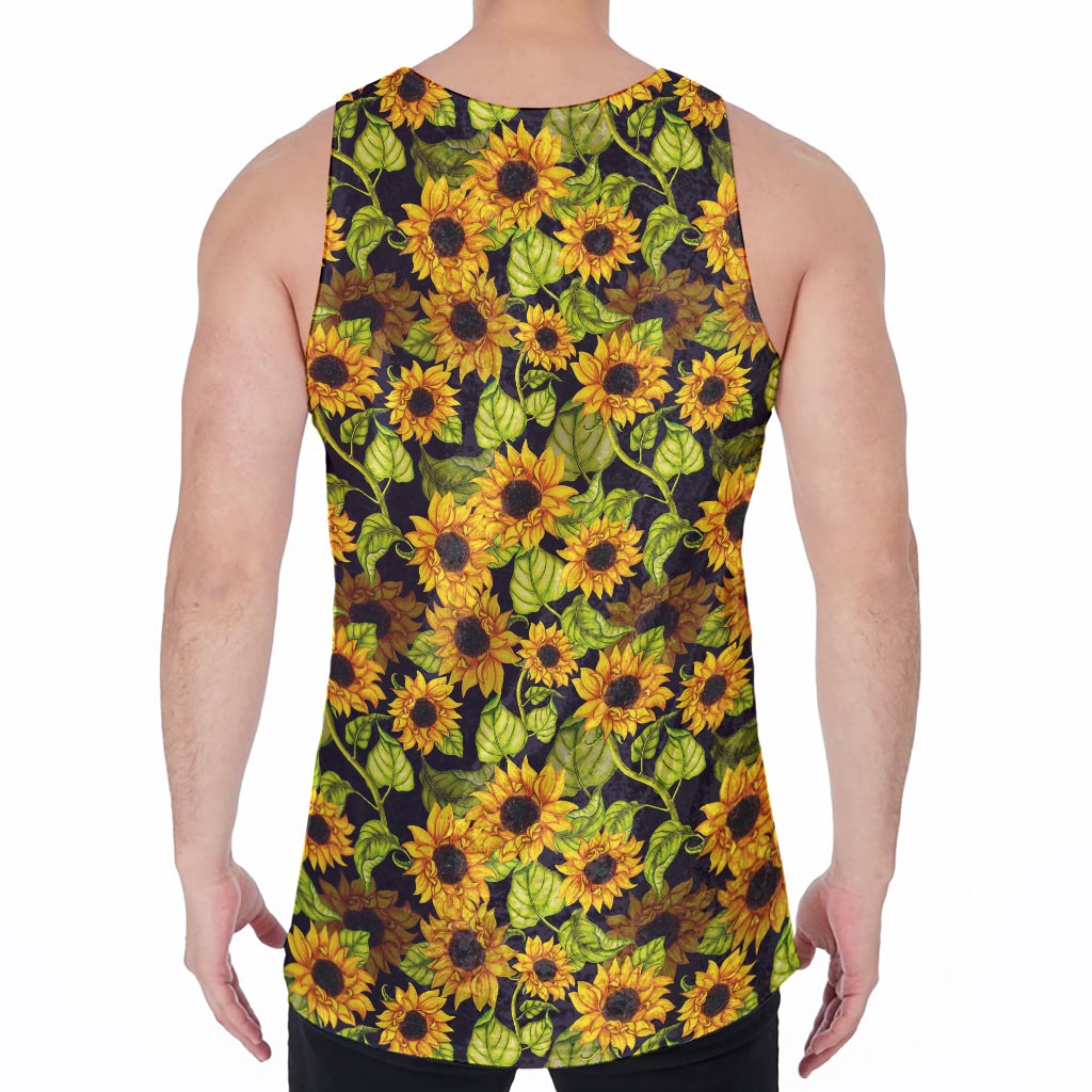 Hand Drawn Sunflower Pattern Print Men's Velvet Tank Top