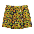 Hand Drawn Sunflower Pattern Print Mesh Shorts