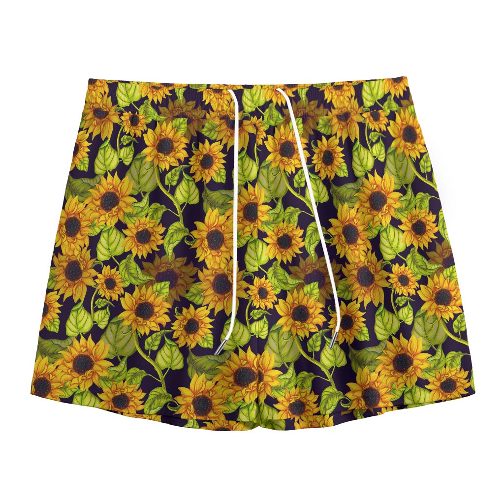 Hand Drawn Sunflower Pattern Print Mesh Shorts