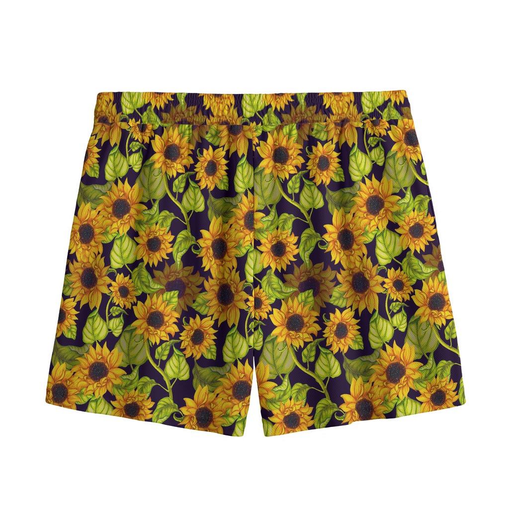 Hand Drawn Sunflower Pattern Print Mesh Shorts