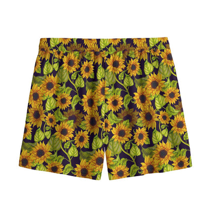Hand Drawn Sunflower Pattern Print Mesh Shorts