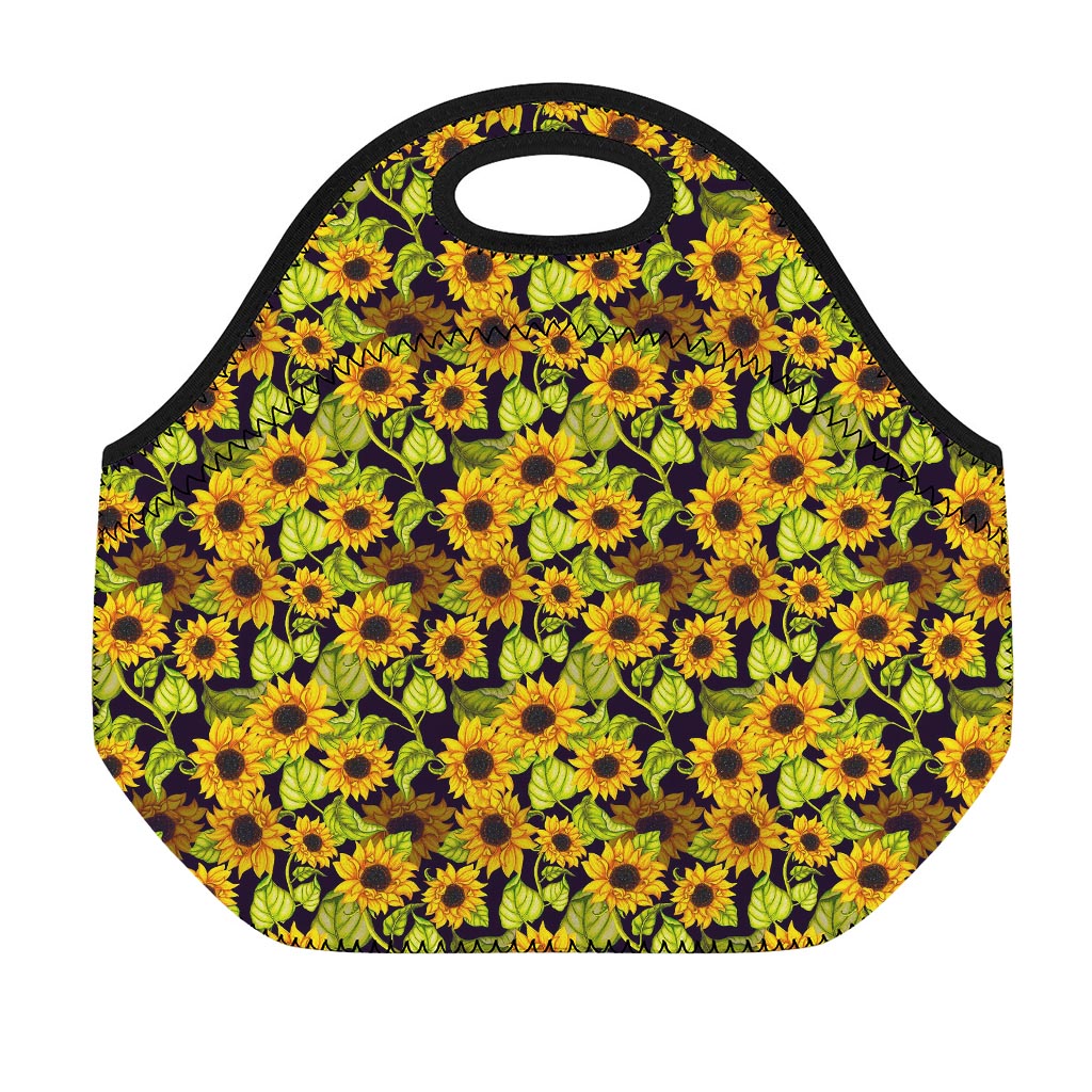 Hand Drawn Sunflower Pattern Print Neoprene Lunch Bag