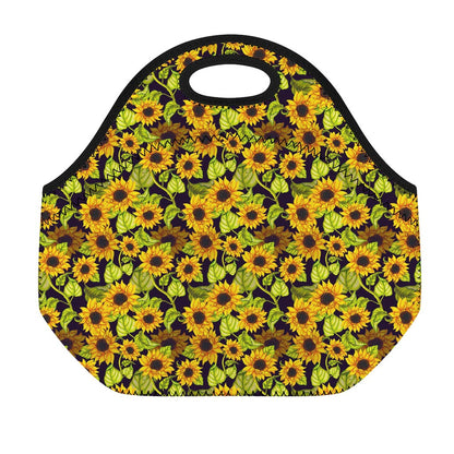 Hand Drawn Sunflower Pattern Print Neoprene Lunch Bag