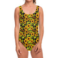 Hand Drawn Sunflower Pattern Print One Piece Swimsuit