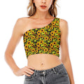 Hand Drawn Sunflower Pattern Print One Shoulder Crop Top
