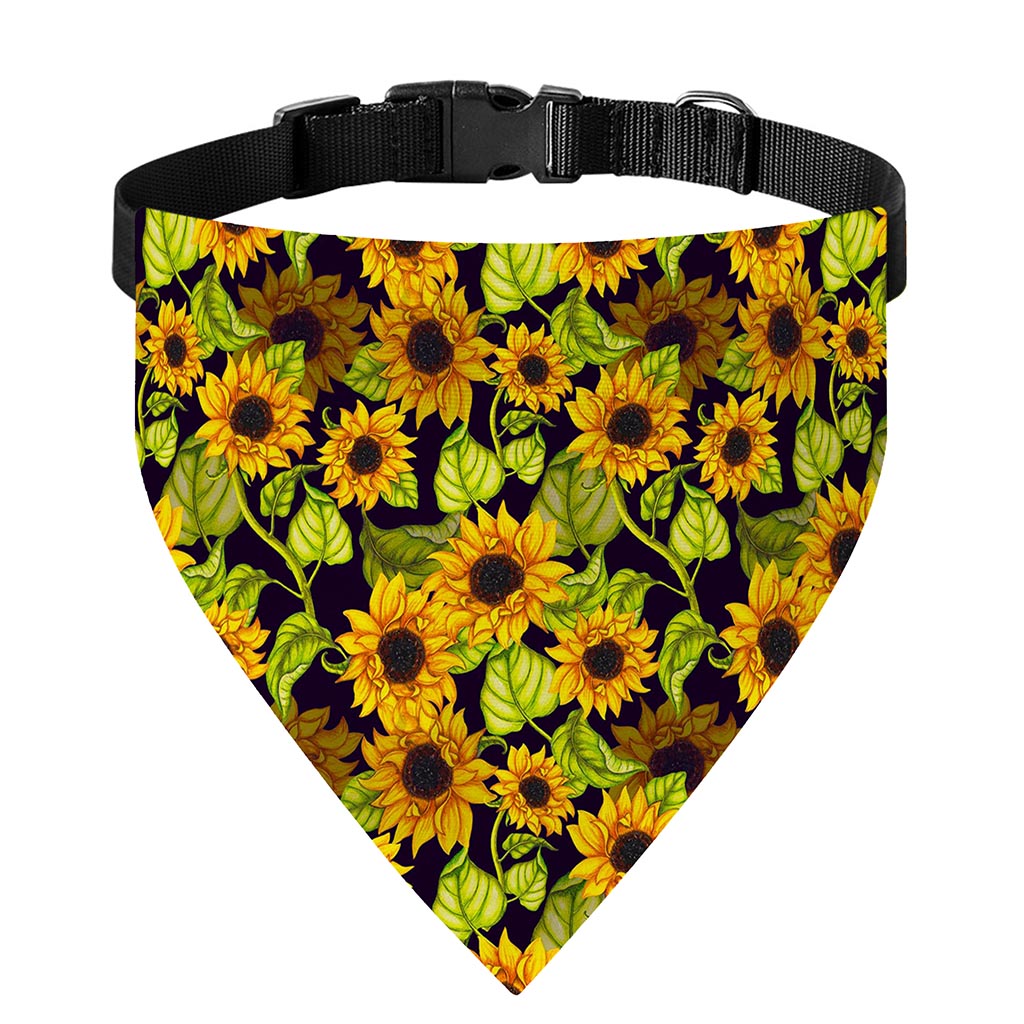 Hand Drawn Sunflower Pattern Print Over The Collar Dog Bandana