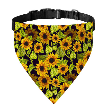 Hand Drawn Sunflower Pattern Print Over The Collar Dog Bandana