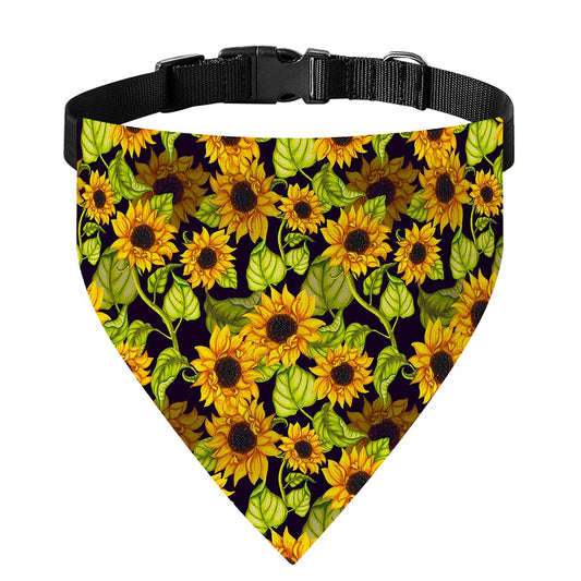 Hand Drawn Sunflower Pattern Print Over The Collar Dog Bandana