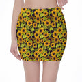 Hand Drawn Sunflower Pattern Print Pencil Mini Skirt