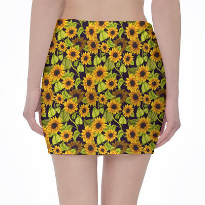 Hand Drawn Sunflower Pattern Print Pencil Mini Skirt