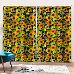Hand Drawn Sunflower Pattern Print Pencil Pleat Curtains
