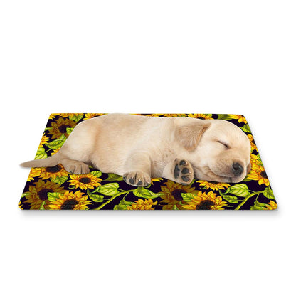 Hand Drawn Sunflower Pattern Print Pet Cooling Mat Cover
