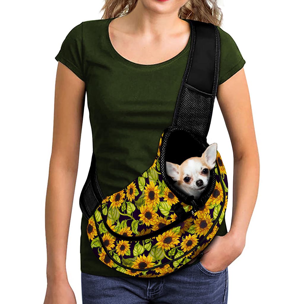 Hand Drawn Sunflower Pattern Print Pet Sling Carrier