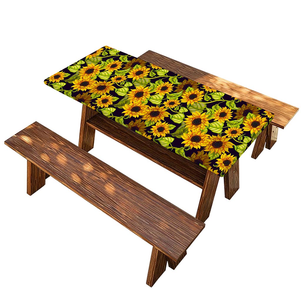 Hand Drawn Sunflower Pattern Print Picnic Table Cover