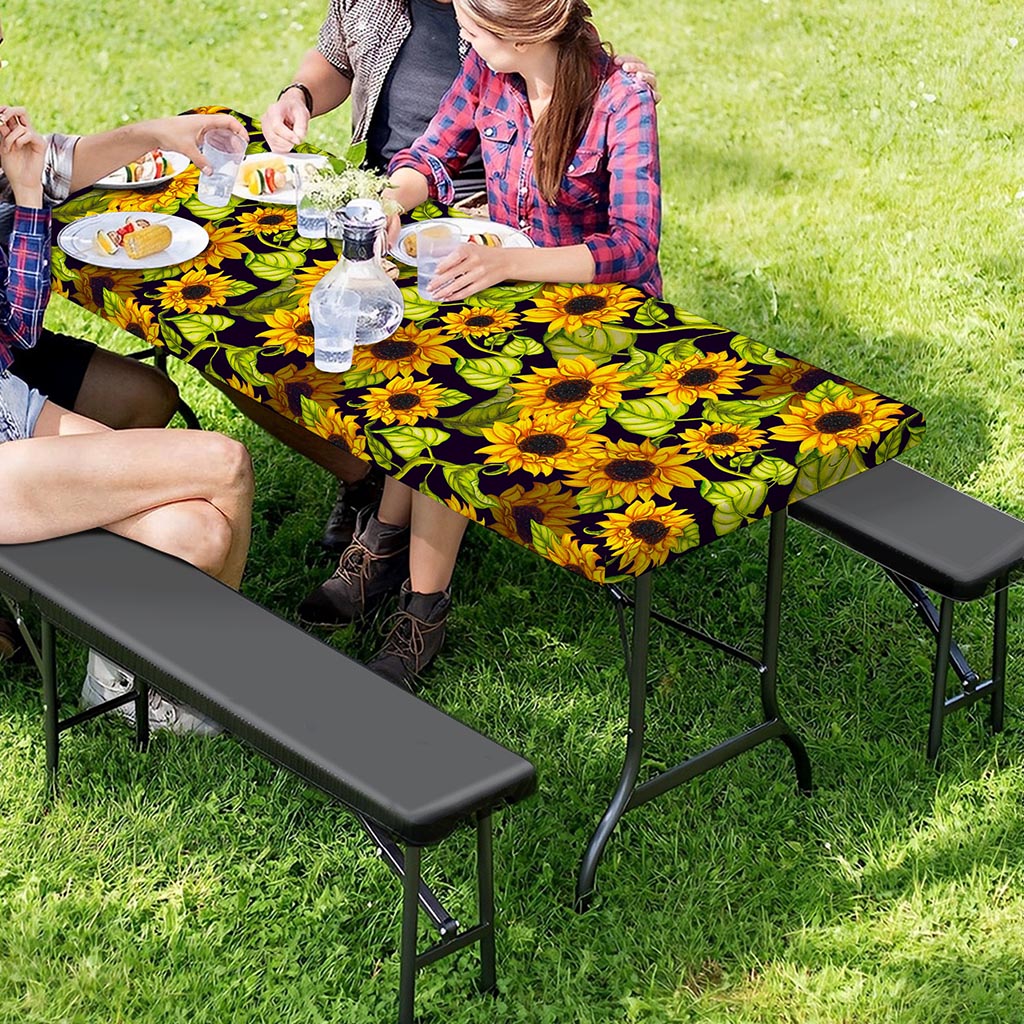 Hand Drawn Sunflower Pattern Print Picnic Table Cover