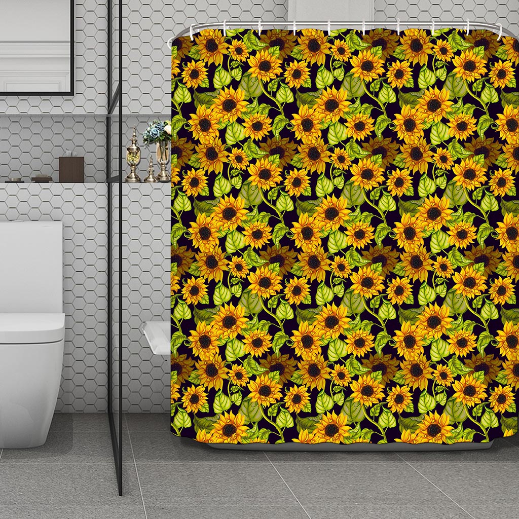 Hand Drawn Sunflower Pattern Print Polyester Shower Curtain