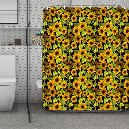 Hand Drawn Sunflower Pattern Print Polyester Shower Curtain