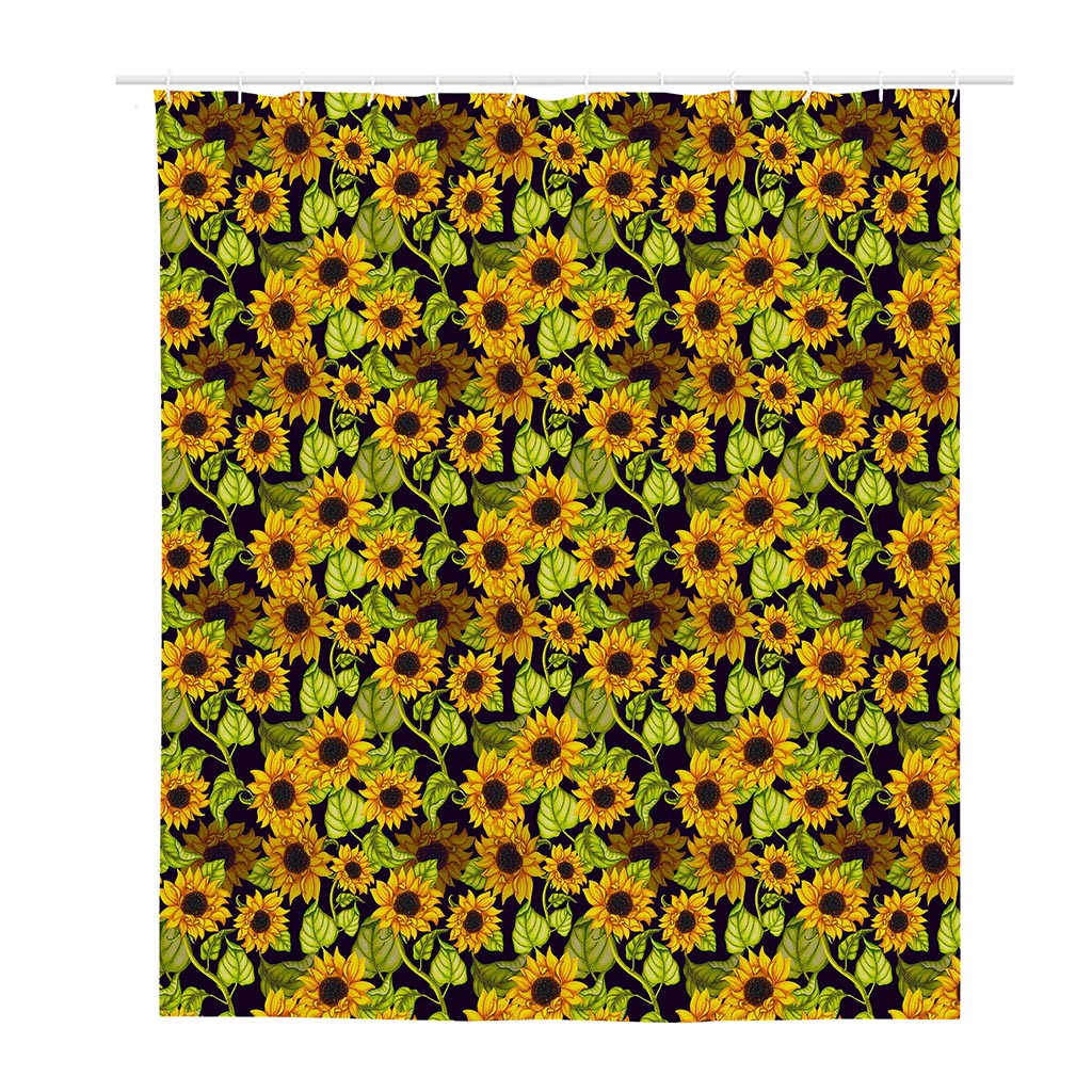 Hand Drawn Sunflower Pattern Print Polyester Shower Curtain