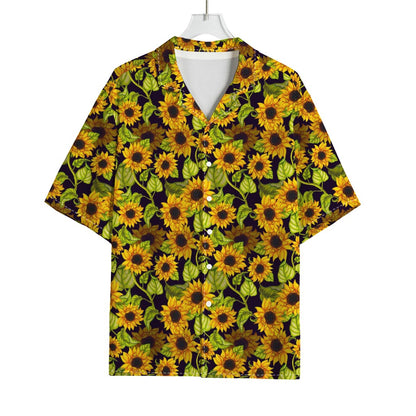 Hand Drawn Sunflower Pattern Print Rayon Hawaiian Shirt