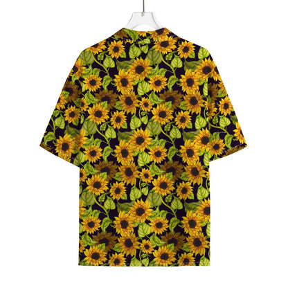 Hand Drawn Sunflower Pattern Print Rayon Hawaiian Shirt