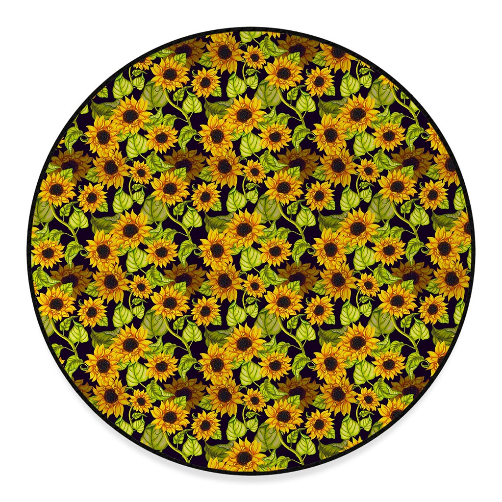 Hand Drawn Sunflower Pattern Print Round Floor Mat