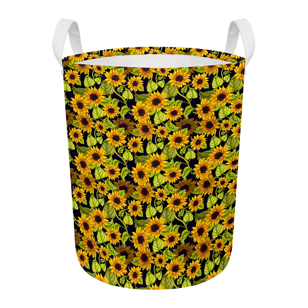 Hand Drawn Sunflower Pattern Print Round Laundry Basket