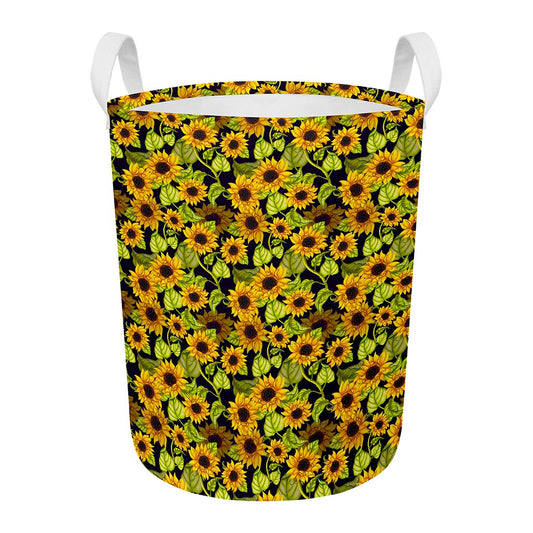 Hand Drawn Sunflower Pattern Print Round Laundry Basket