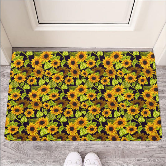 Hand Drawn Sunflower Pattern Print Rubber Doormat